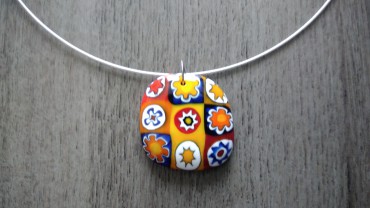 Pendentif de verre fusing millefiori jaune orange