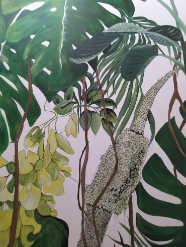 Détail et minutie pour une fresque murale à l'esprit tropical